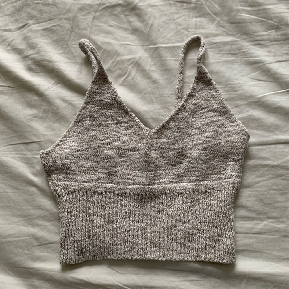 CREAM KNIT CROPPED TANK TOP